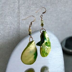Vibrant Green Teardrop Stone Earrings with Gold Hooks